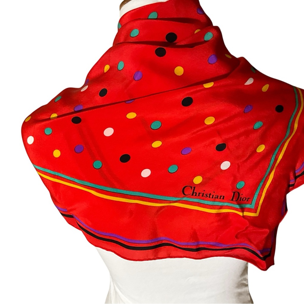 Christian Dior Authenticated 100% Silk Polka Dot Scarf Made in Japan 1980s - Picture 6 of 12